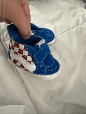 Vans Blue Baby Velcro Sneaker with Red & White Check